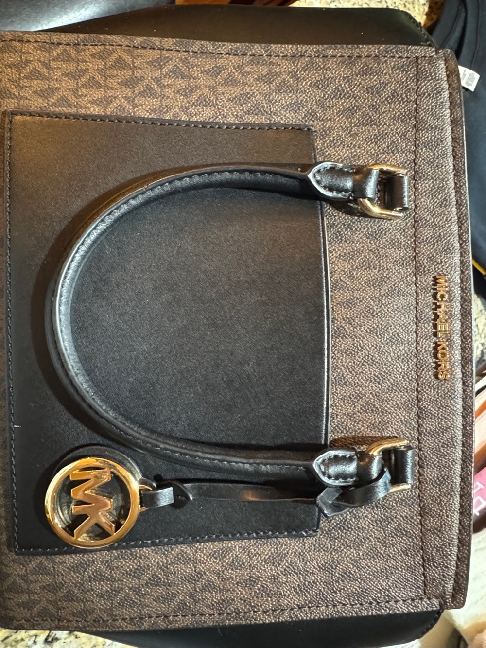 Michael Kors Black and Brown Signature Satchel with MK Charm - Picture 2 of 4